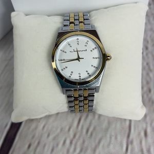 Jeanneret  34MM Case Casual  Watch w/ Crystal Hour Silver Gold Tone Band